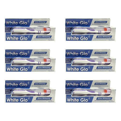 6x 2pc White Glo Extra Whitening Toothpaste & Toothbrush Dental Care Set 150g