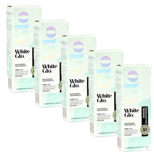 5PK White Glo Powerful Charcoal 5x Whitening Dental Care Toothpaste 115g