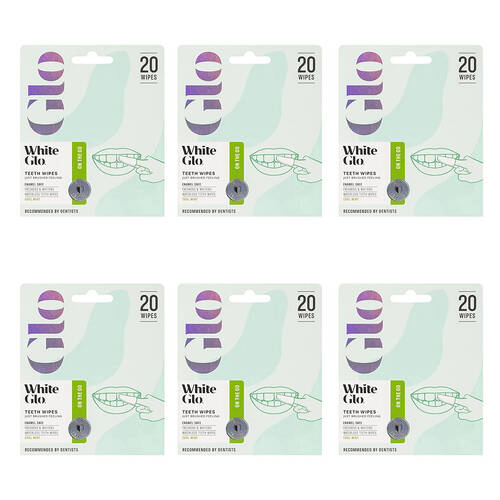 6x 20pc White Glo Waterless Dental Care Surface Stain Teeth Wipes Sugar-Free