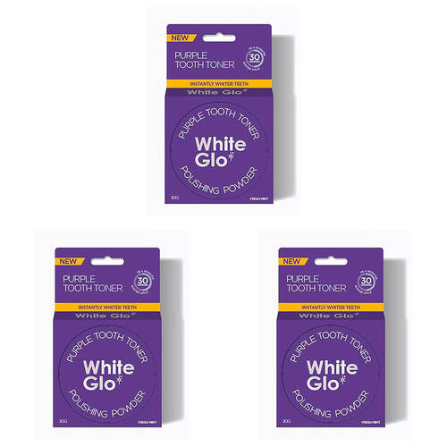 3PK White Glo Enamel-Safe Purple Tooth Toner Dental Care Polishing Powder 30g