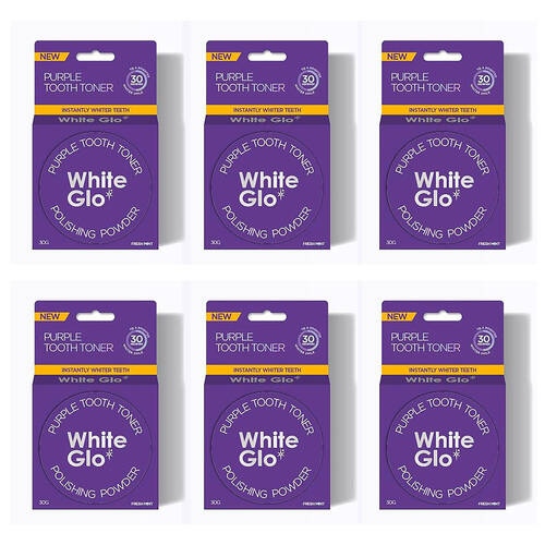 6PK White Glo Enamel-Safe Purple Tooth Toner Dental Care Polishing Powder 30g