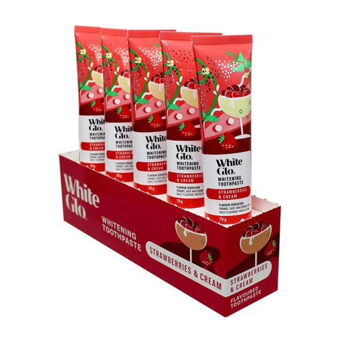 5PK White Glo Flavoured Whitening Dental Toothpaste 70g Strawberries & Cream