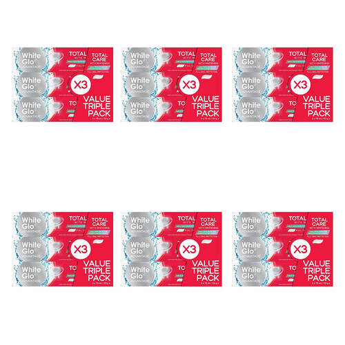 6x 3pc White Glo Advantage Total Care Dental Toothpaste Triple Pack 113g