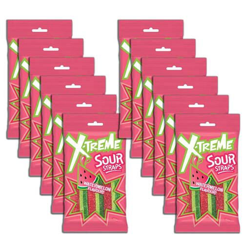 12PK X-Treme Sour Watermelon Straps Fruit-Flavoured Lollies Candy 160g