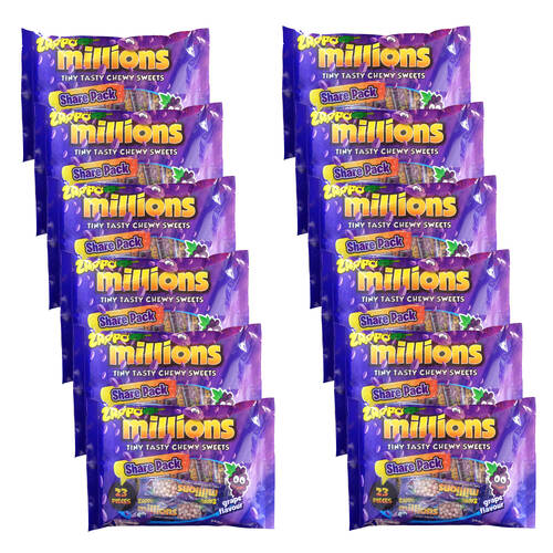 12PK Zappo Millions Grape Candy Share Pack Fruit Lollies Confectionery 368g