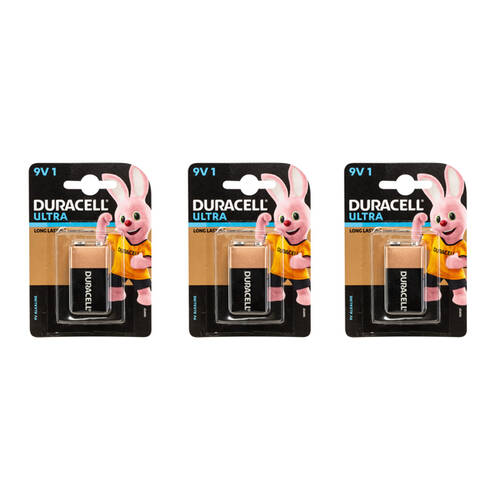3PK 9V ALKALINE DURACELL BATTERY