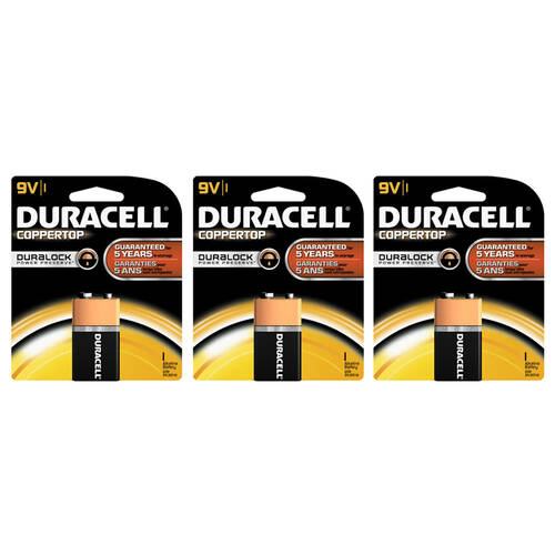 3x Genuine Duracell 9V Alkaline Coppertop Multi Purpose Battery 6LF22 (9 Volt)