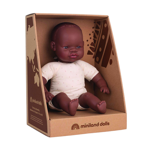 Miniland Soft Body Doll African 32cm Kids Pretend Play Toy 10m+