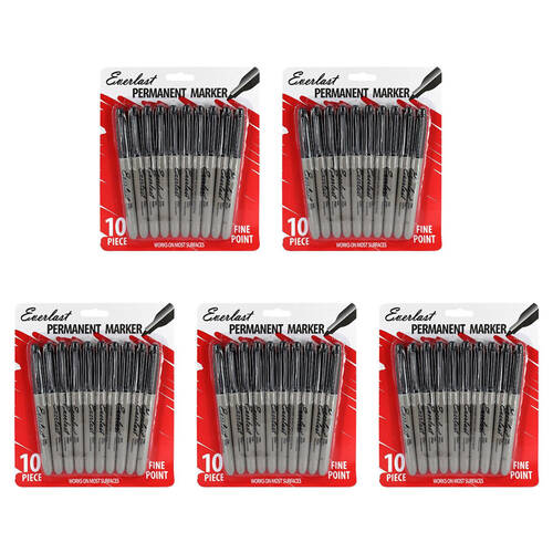 5x 10pc Everlast Fine Point Black Permanent Markers Writing Stationery