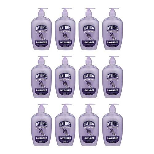 12PK Bathox Handwash Pump Lavender 600ml Hand Cleaning Care