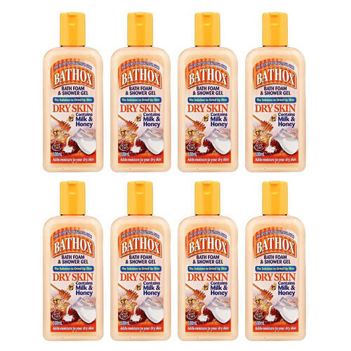 8PK Bathox Bath Foam Shower Gel Milk & Honey 500ml For Dry Skin