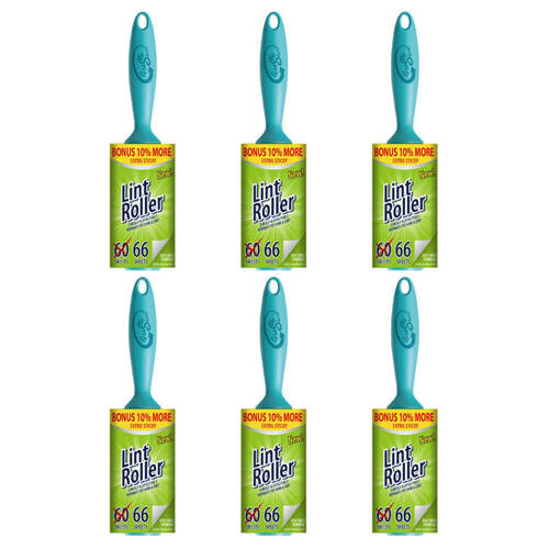 6PK Fresh Start 66-Sheet Lint Roller Pet Hair/Dirt Remover Extra Sticky