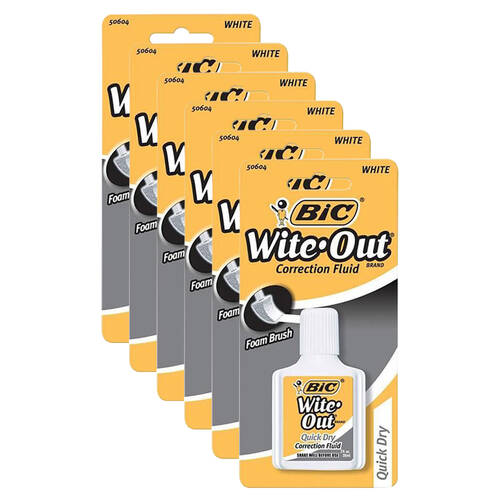 6PK BIC Wite-Out Liquid Correction Fluid w/ Foam Brush 20ml Stationery