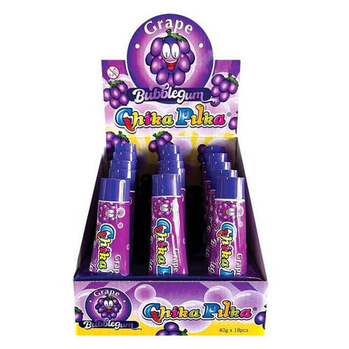 18PK Chika Puka Fairy Floss Squeezable Chewy Bubble Gum 40g Grape Fruit Flavour