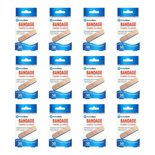 12x 30pc Swisscare Fabric Classic Bandaid Adhesive Bandages Breathable