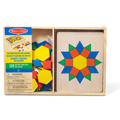 120pc Melissa & Doug Wooden Kids Toy Pattern Blocks & Boards Shapes 3y+