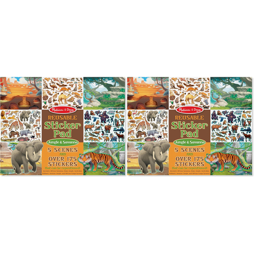 2PK Melissa & Doug Reusable Sticker Pad Jungle & Savanna Kids/Childrens Toy 3y+