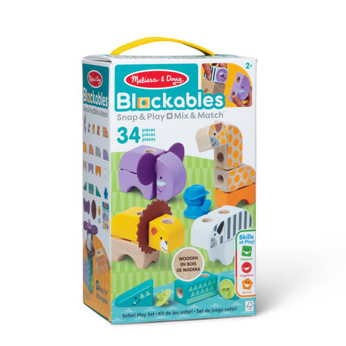 34pc Melissa & Doug Blockables Safari Wooden Blocks Kids Toy Play Set 2y+