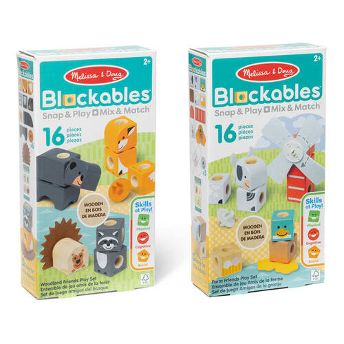 Melissa & Doug Blockables Creatures/Farm Friends Wooden Blocks Toy Combo 2+