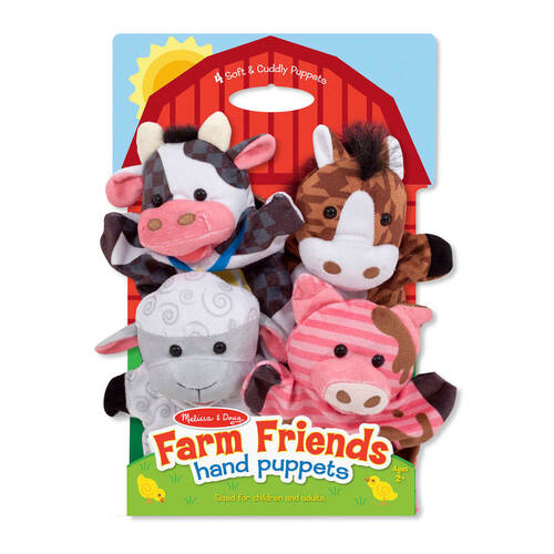 4pc Melissa & Doug Hand Puppets - Farm Friends Kids Toy Role Play Game 2y+