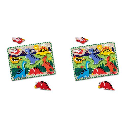 2PK Melissa & Doug Dinosaurs Chunky Puzzle Extra Thick Wooden Kids Jigsaw 2y+