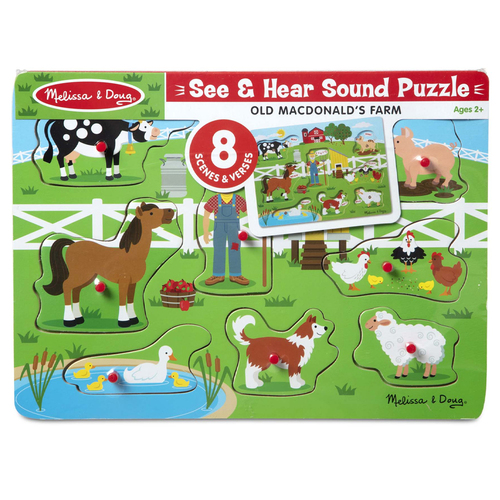 8pc Melissa & Doug Wooden Old MacDonald Farm Sound Peg Puzzle
