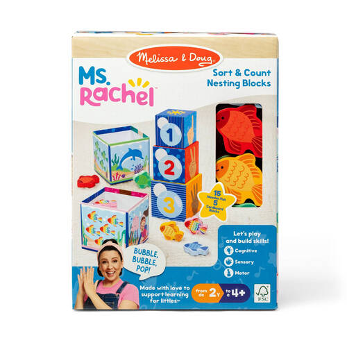Melissa & Doug Ms. Rachel Nesting Tower Blocks Kids Toy Sort and Count 2y+