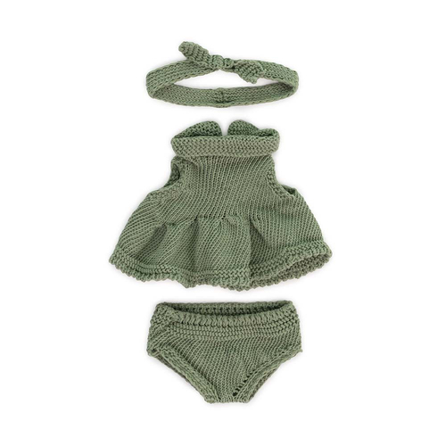 3pc Miniland Clothing Eco Doll Knitted Dress & Hairband For 21cm Doll 3+