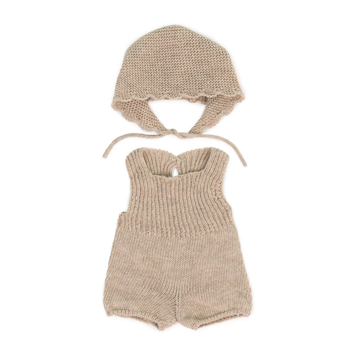 2pc Miniland Clothing Eco Knitted Rompers & Bonnet For 38cm Doll 3y+