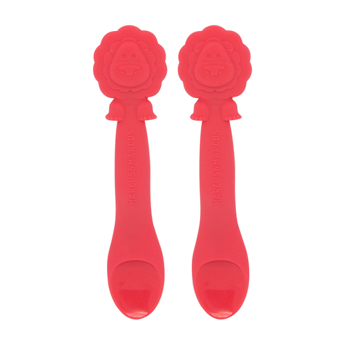 2PK Marcus & Marcus Feeding Spoon Marcus Lion Soft Silicone 6m+ Red