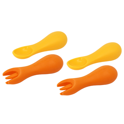 4pc Marcus & Marcus Silicone Palm Grasp Spoon & Fork Set Yellow 12m+