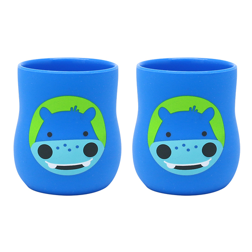 2PK Marcus & Marcus Silicone Baby Training Cup (4oz) Lucas Hippo Blue 6M+
