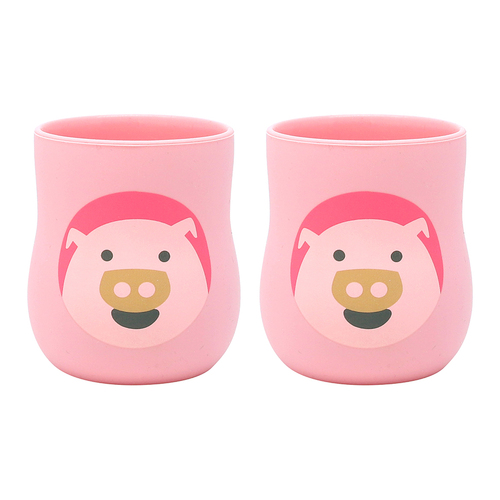 2PK Marcus & Marcus Silicone Baby Training Cup (4oz) Pokey Piglet Pink 6M+