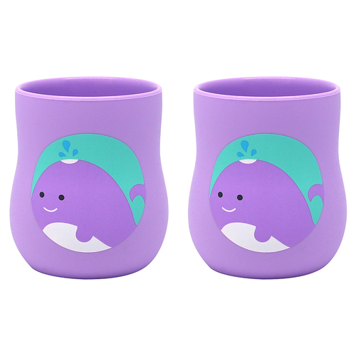 2PK Marcus & Marcus Silicone Baby Training Cup (4oz) Willo Whale Lilac 6M+