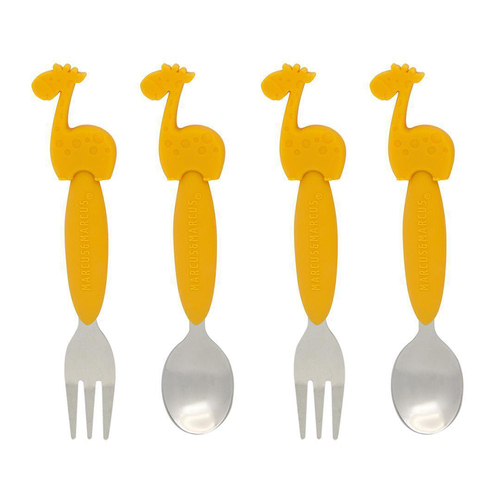 4pc Marcus & Marcus Silicone Children's Cutlery Yellow Giraffe 3yrs+