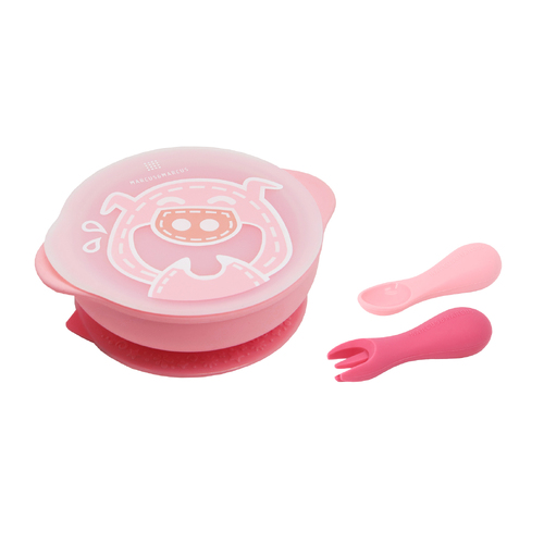3pc Marcus & Marcus Toddler First Self Feeding Set Pink Piglet 12m+