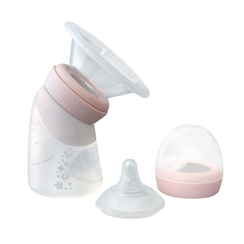 Marcus & Marcus Silicone Angled Feeding Bottle & Breast Pump Pink 0+