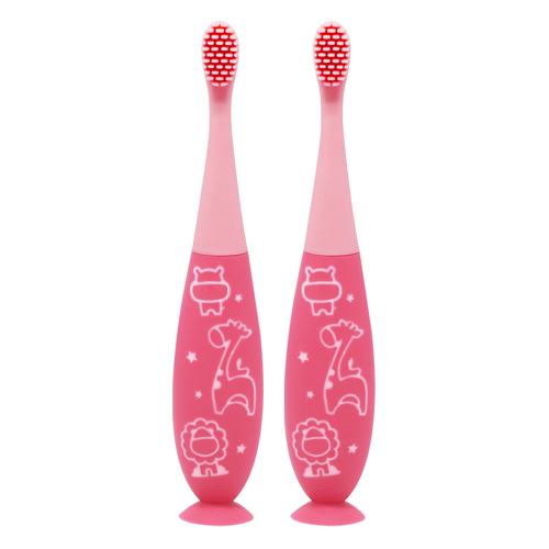 2PK Marcus & Marcus Reusable Toddler Silicone Toothbrush Pink 2+