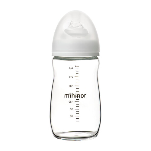 Mininor Baby 240ml Feeding Glass Bottle w/ Silicone Teat 0m+ Clear
