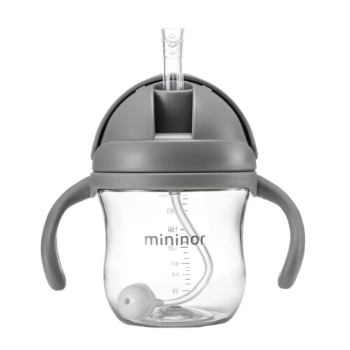 Mininor Baby/Infant 220ml Tritan Straw Bottle - Seal Grey