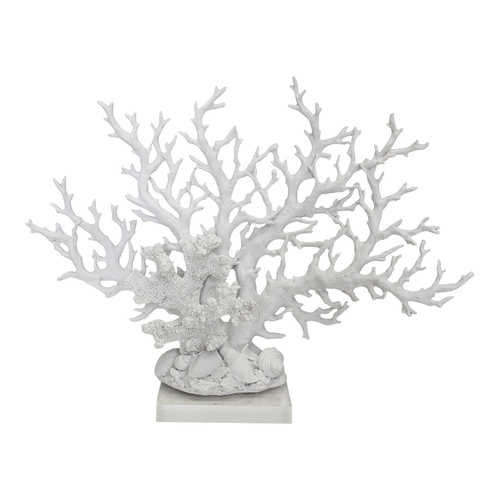 LVD Decorative Polyresin 35cm Coral Pinnate Decor - White