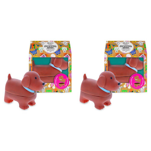 2PK Mad Pets Dog Shaped Slicker Grooming Fur Brush and Stand Brown