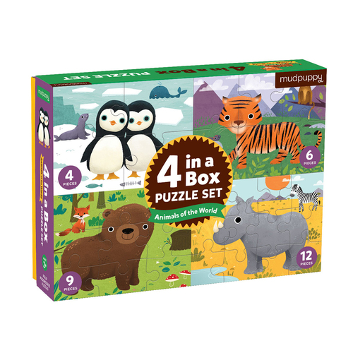 Mudpuppy Kids 4 In A Box Jigsaw Puzzle Set Animals 3y+