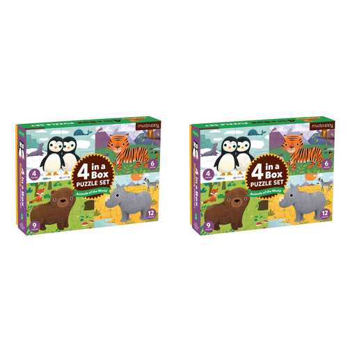 2PK Mudpuppy Kids 4 In A Box Jigsaw Puzzle Set Animals 3y+