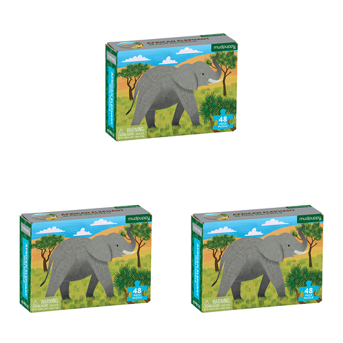 3x 48pc Mudpuppy Kids Mini Jigsaw Puzzle 20x14.5cm Animal African Elephant 4+