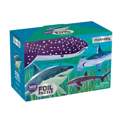 100pc Mudpuppy Foil Jigsaw Puzzle Play Game Sharks 5+