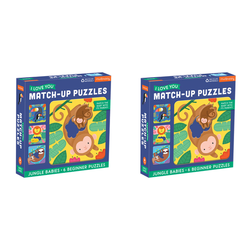 2PK Mudpuppy I Love U Match Up Kids 6 Jigsaw Puzzle 17x17cm Jungle Baby 1-3y