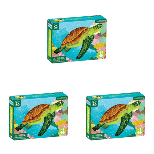 3x 48pc Mudpuppy Kids Mini Jigsaw Puzzle 20x14.5cm Ocean Green Turtle 4+