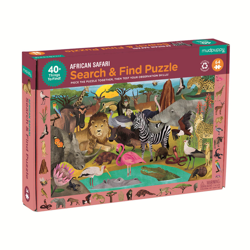 64pc Mudpuppy Search & Find Kids Jigsaw Puzzle 59x39cm African Safari 4+