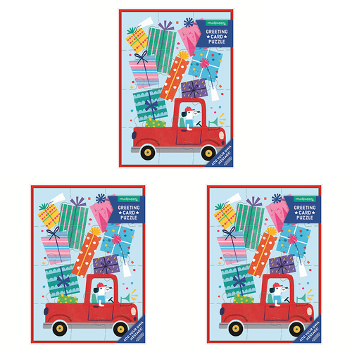 3PK Mudpuppy Greeting Card Jigsaw Puzzle Postcard 13x18cm Birthday Truck 3+